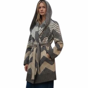 Anthropologie Field & Flower Long Hooded Sweater Coat Oversized Hood Belt Sz S